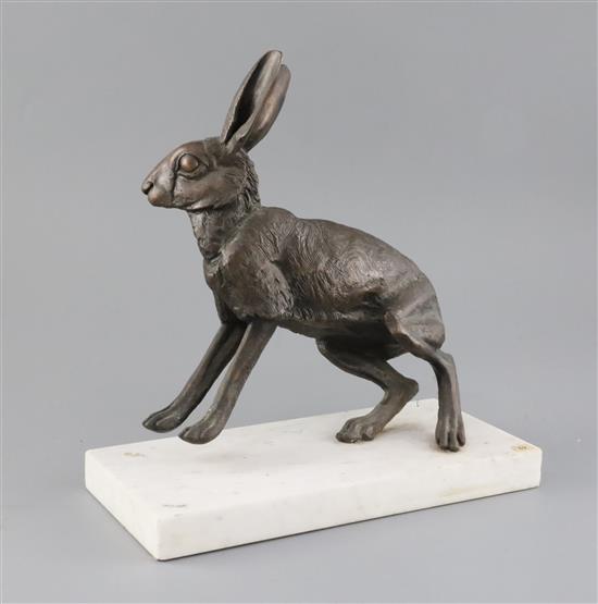 Sally Arnup (1930-2015). bronze Running Hare, W.10.5in. H.11in.